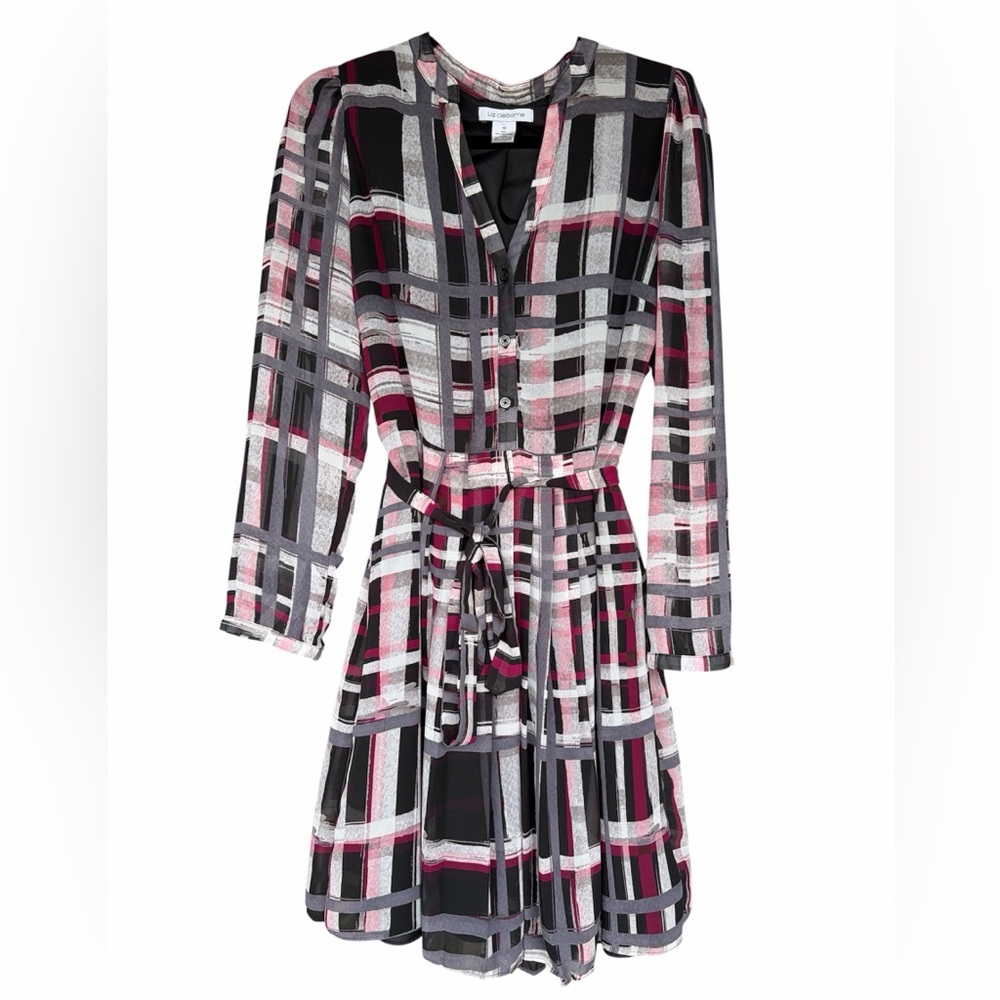 Liz Claiborne Black and Pink Plaid Dress